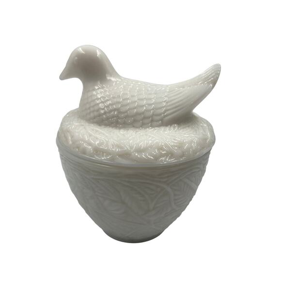 Vtg 60s AVON Milk Glass Bird Duck Hen Chicken On Nest Covered Candy Dish - Picture 3 of 7